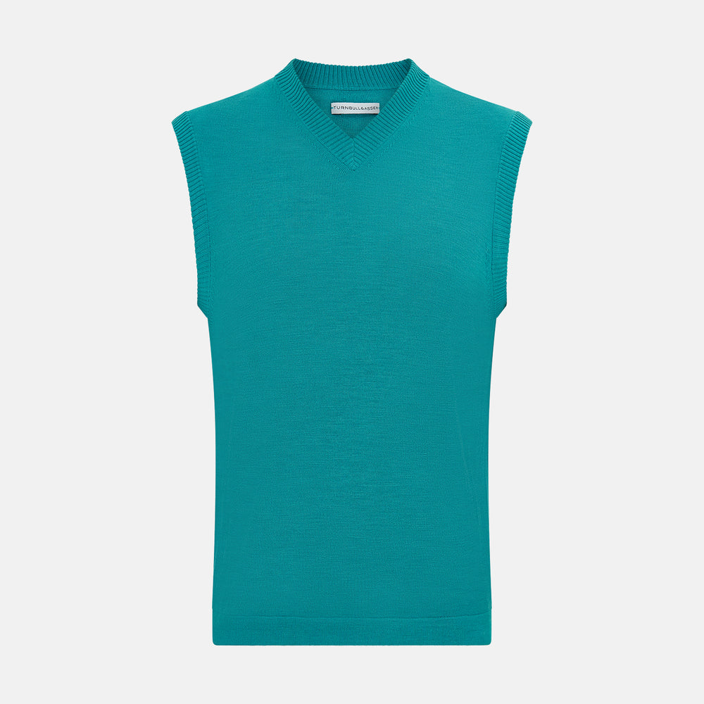 Turquoise Fine Merino V-Neck Vest