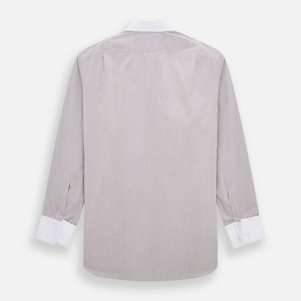 Burgundy Hairline Stripe Shirt with Contrast Collar and Double Cuffs