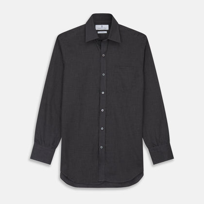 Black Check Weekend Fit Flannel Shirt with Derby Collar and 1-Button Cuffs Image 1