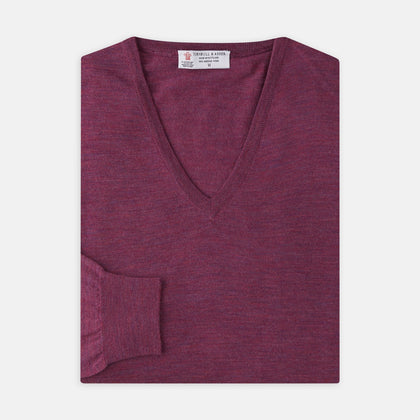 Plum Fine Merino V-Neck Jumper Image 3