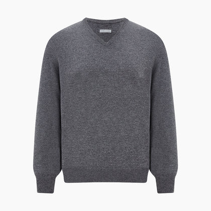 Storm Grey Cashmere V-neck Jumper Image 7