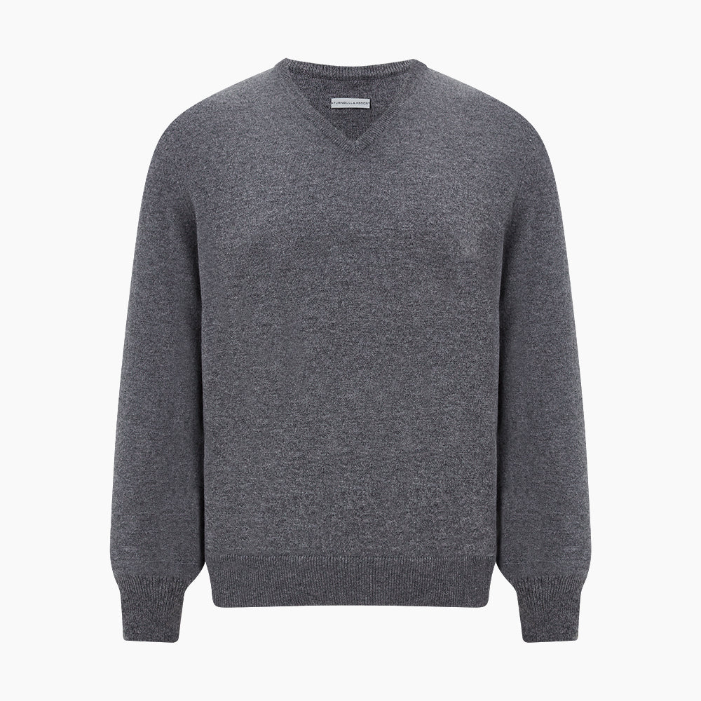 Storm Grey Cashmere V-neck Jumper