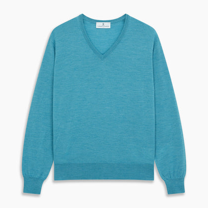 Turquoise Kennedy Merino V-Neck Jumper Image 3