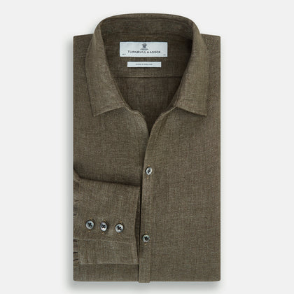 Olive Linen Windsor Shirt Image 4