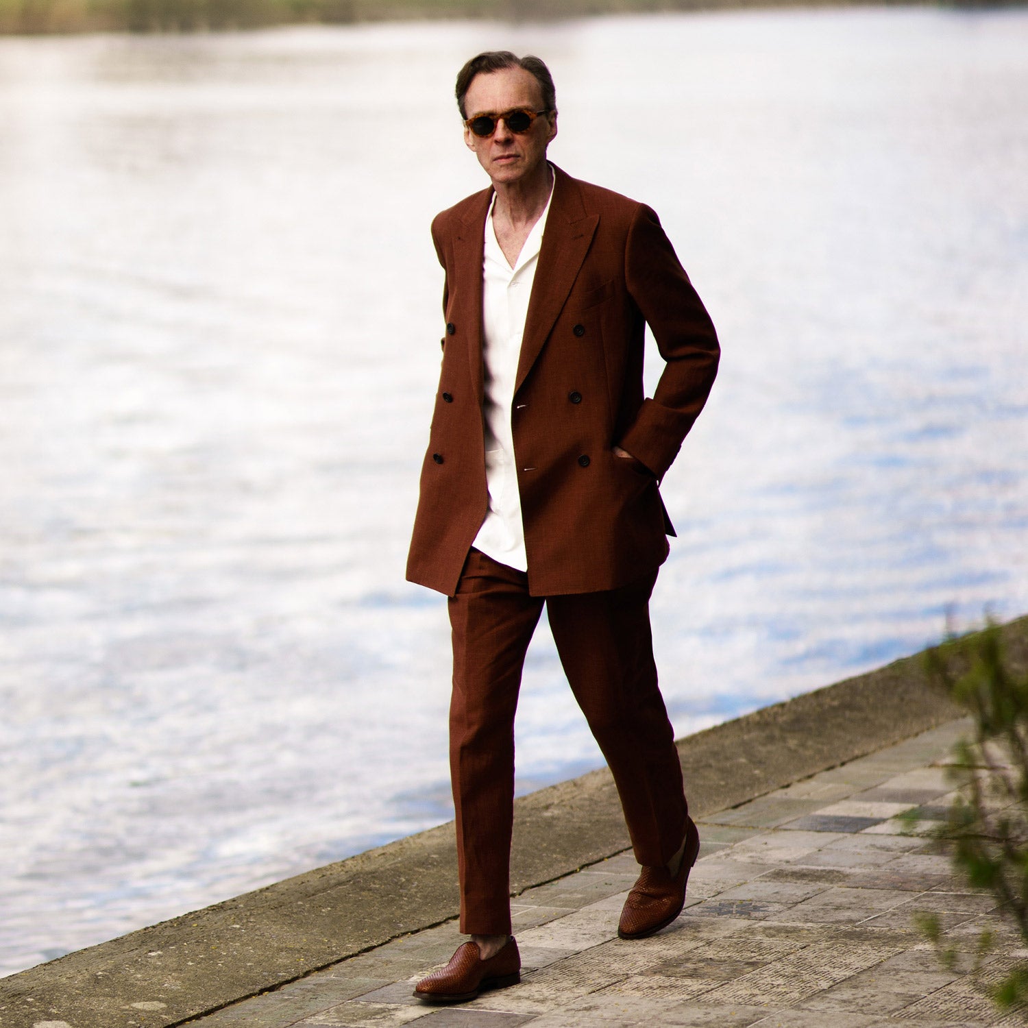 View 4 of product Rust Linen-Wool-Silk Gerry Trousers