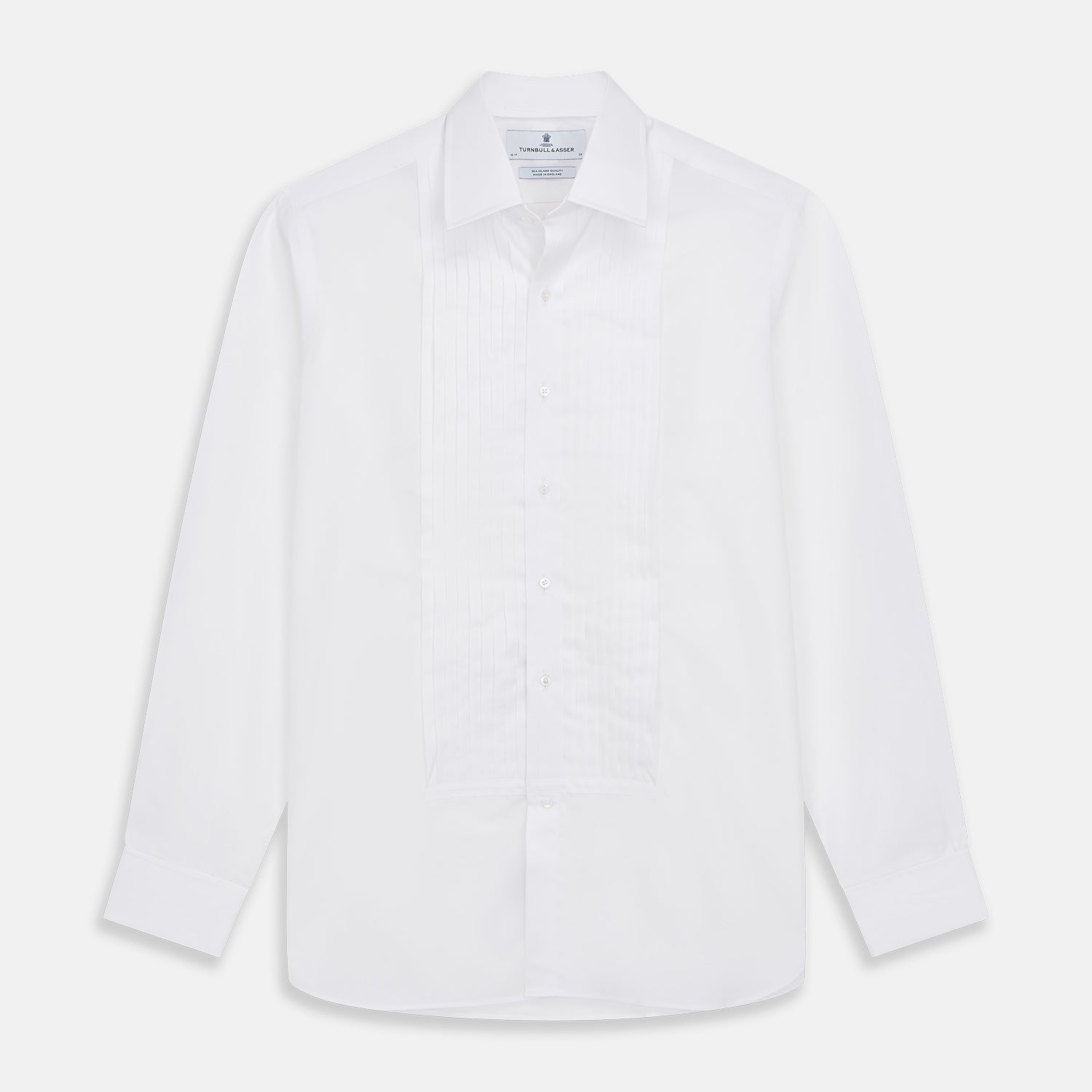 View 1 of product White Pleated Cotton Dress Shirt with T&A Collar and Double Cuffs