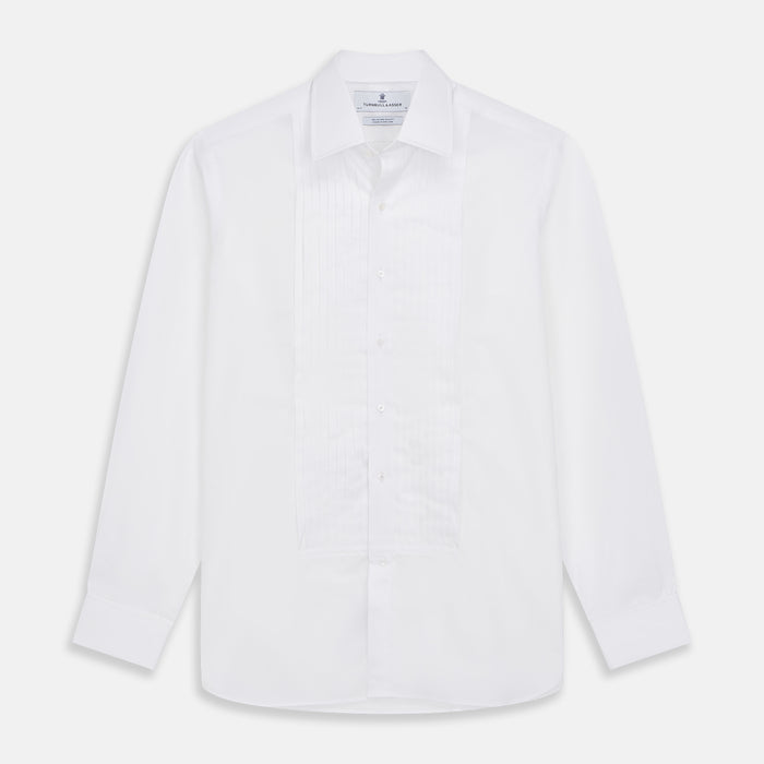 White Pleated Cotton Dress Shirt with T&A Collar and Double Cuffs
