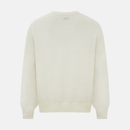 Cream Fine Merino V-Neck Jumper Image 2