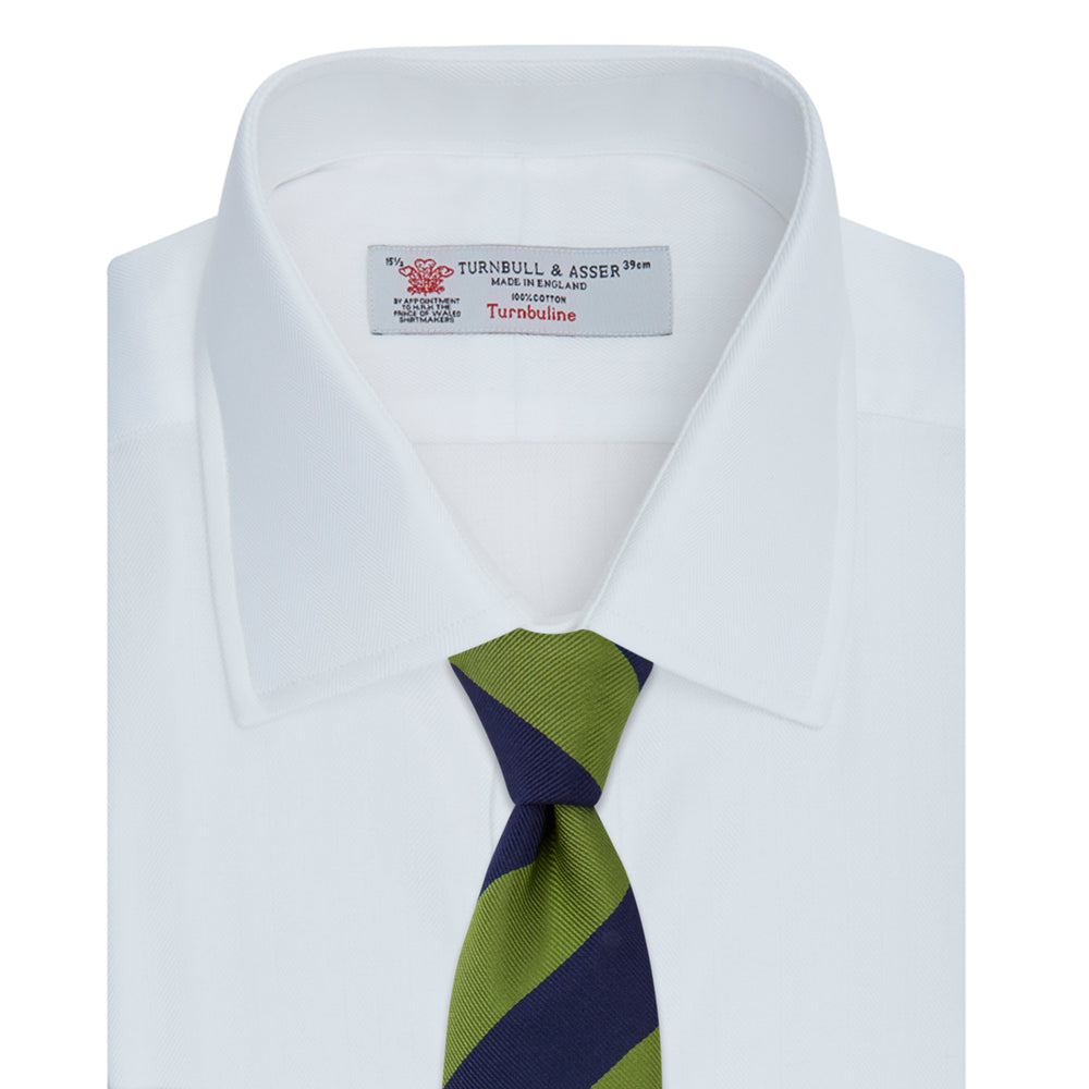 White Herringbone Superfine Cotton Shirt with T&A Collar and Double Cuffs