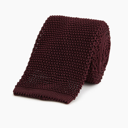 KNITTED BURGUNDY SQUARE SILK PLAIN TIE Image 4