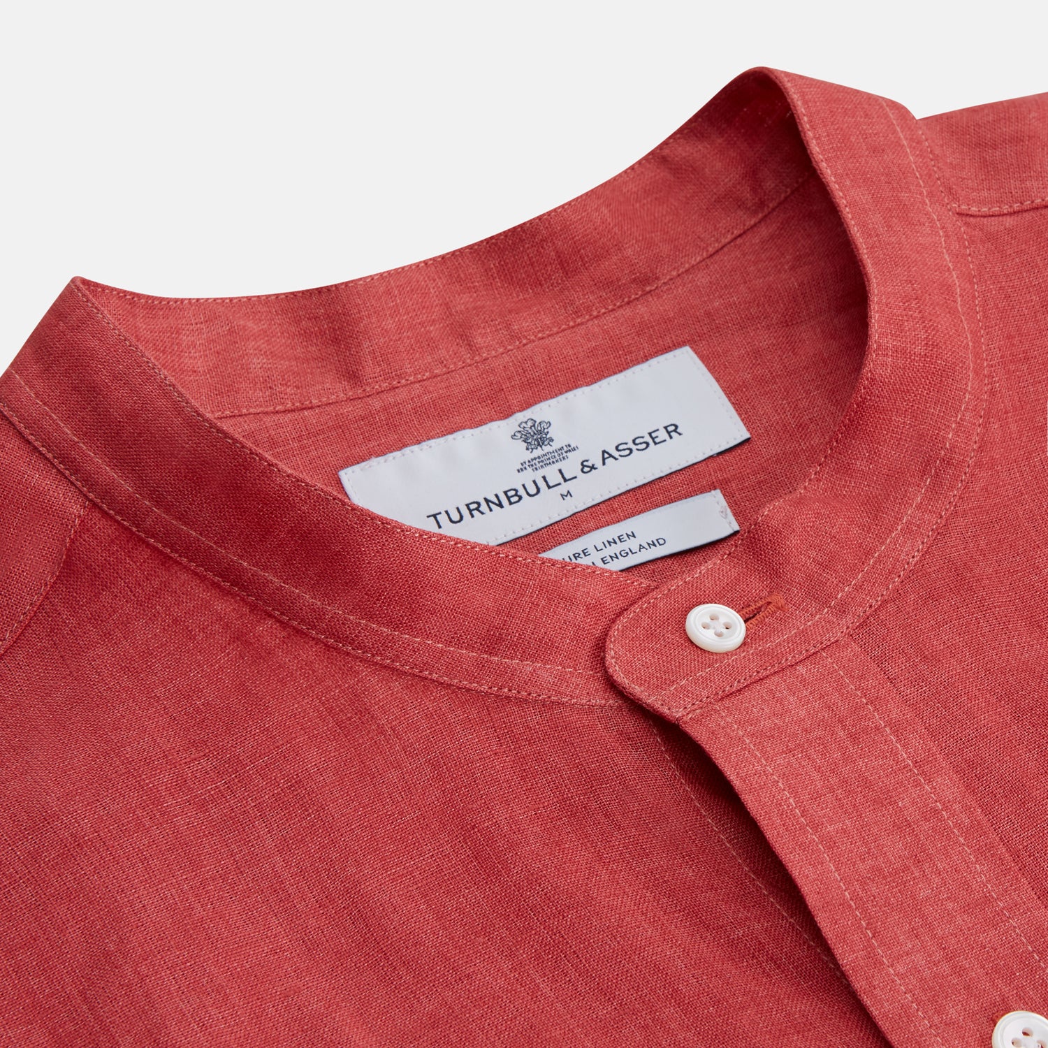 Plain Red Linen Weekend Fit Shirt with Stand Collar