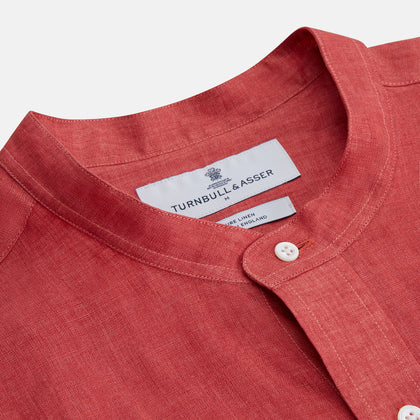 Plain Red Linen Weekend Fit Shirt with Stand Collar Image 1