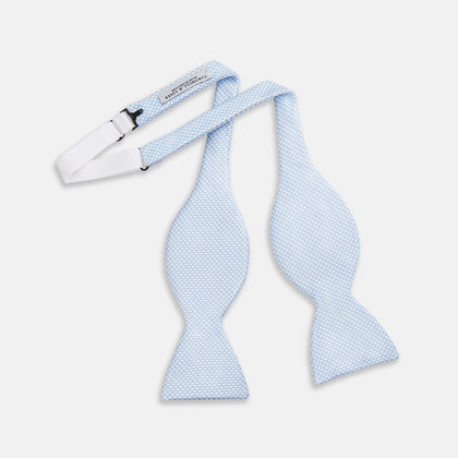 Pale Blue and White Hounstooth Silk Bow Tie Image 1