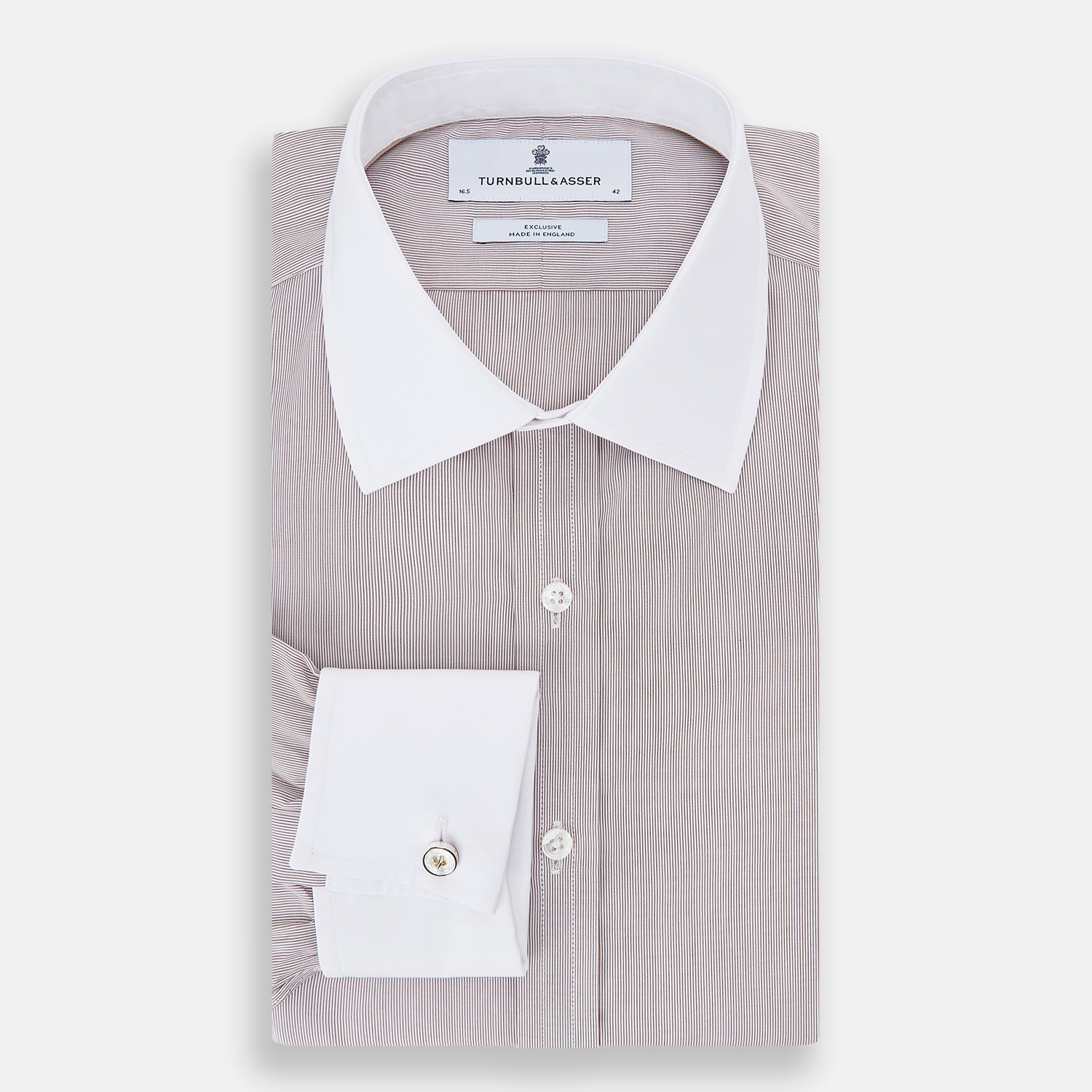 View 5 of product Burgundy Hairline Stripe Shirt with Contrast Collar and Double Cuffs