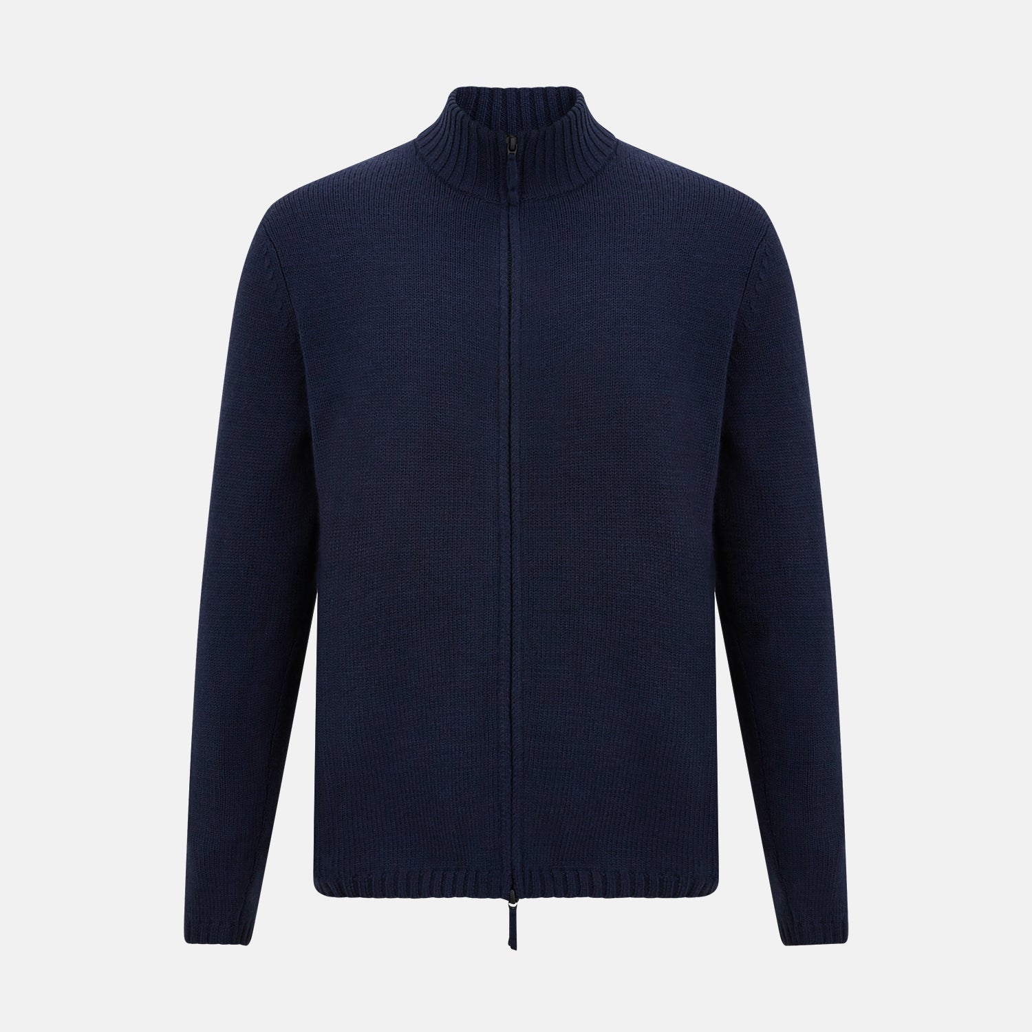 View 1 of product Navy High Neck Merino Zipped Cardigan