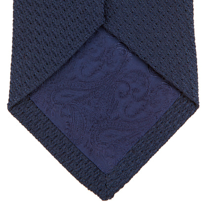 Navy Plain Woven Grenadine Silk Tie Image 3