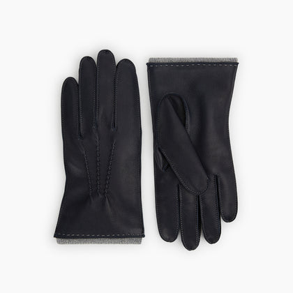 Navy/Grey Cashmere-Lined Hairsheep Leather Gloves Image 2