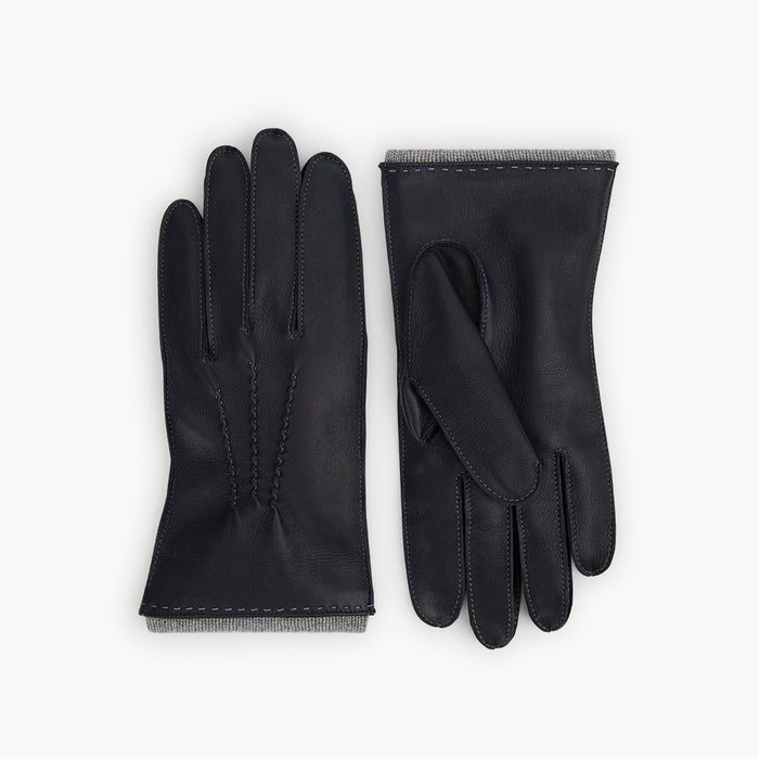 Navy/Grey Cashmere-Lined Hairsheep Leather Gloves Image 2