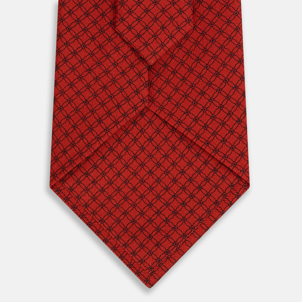 Red Lattice-Patterned Printed Silk Tie