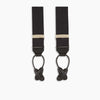 View 3 of product The Turnbull & Asser Black Herringbone Adjustable Silk Braces feature leather button loops and silver metal clips, shown on a white background—an elegant accessory to elevate any outfit.