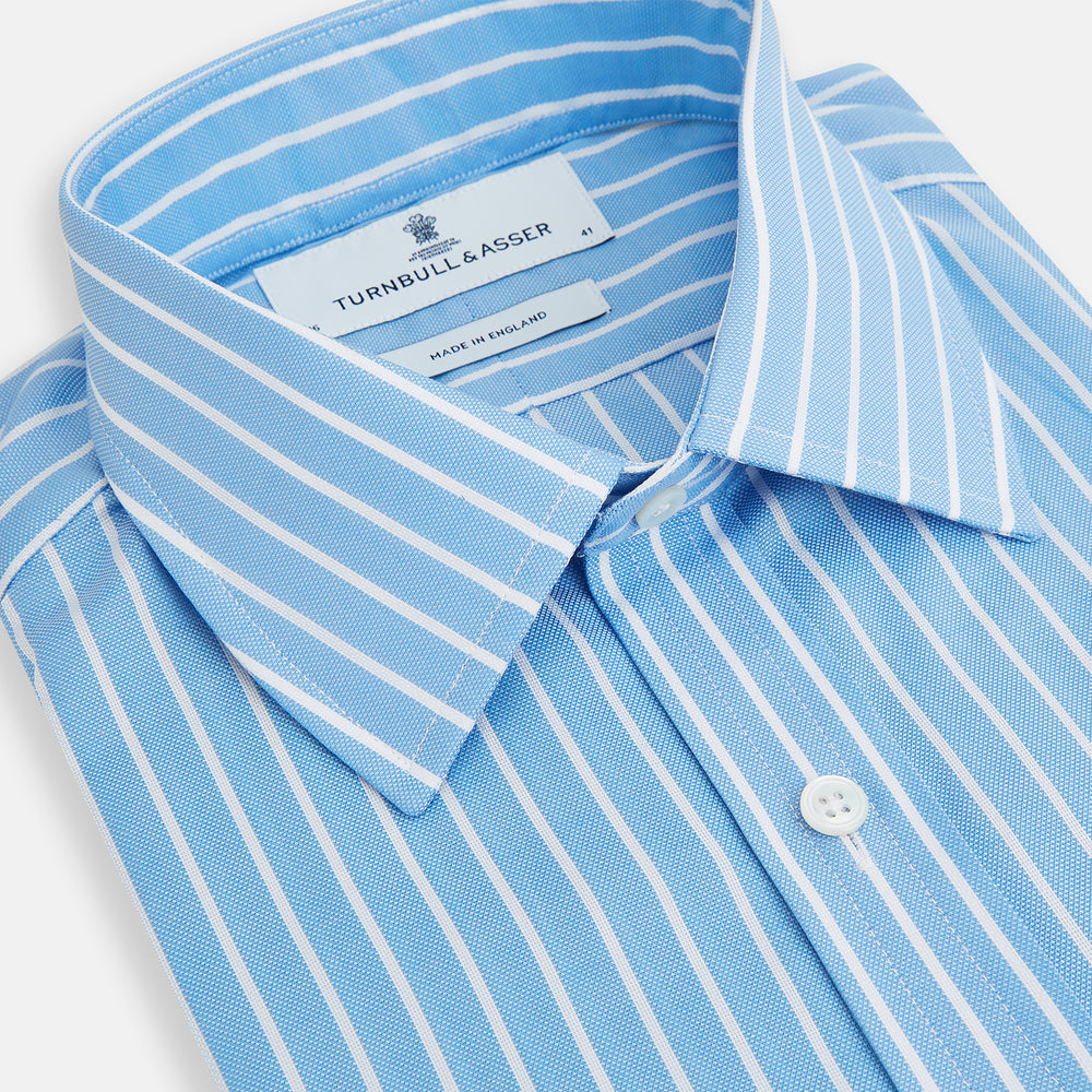blue and white pinstripe dress shirt Mizzen and Main Banker Stripe Shirt Blue CLASSIC-3XL