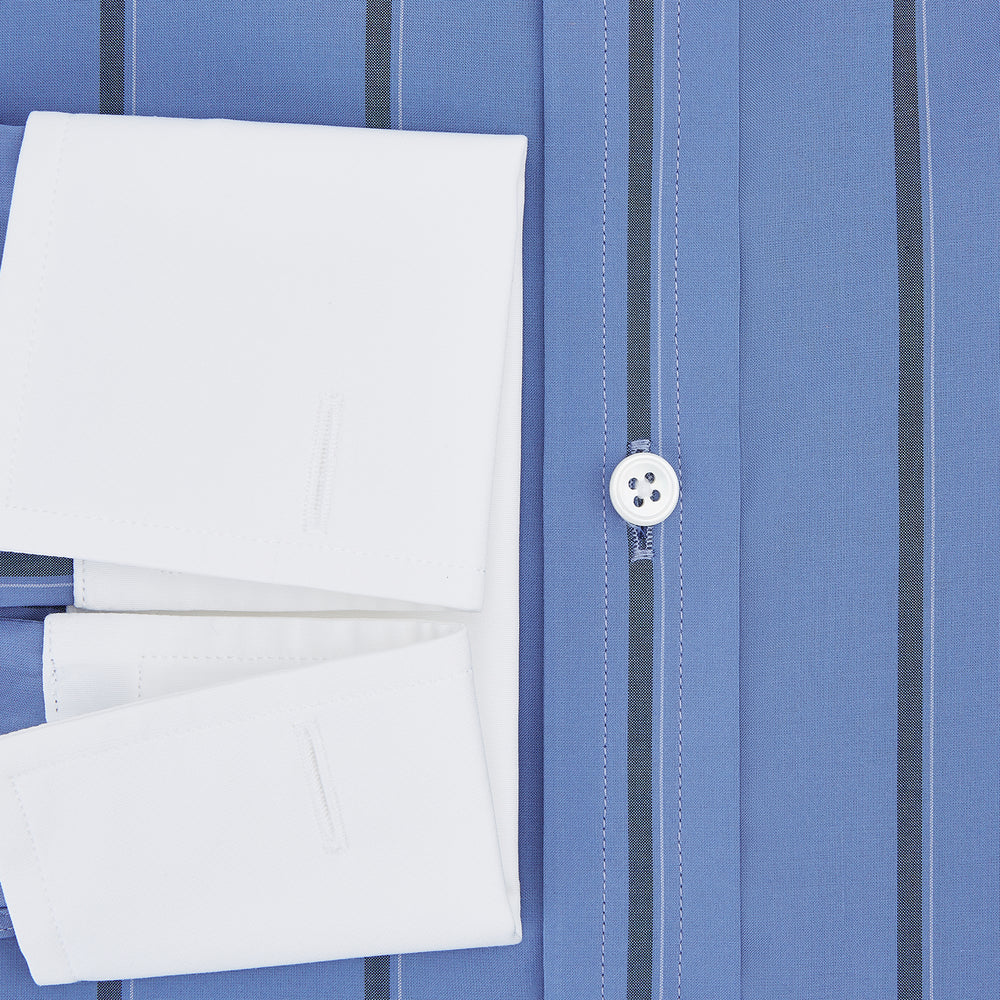 Colony Blue Track Stripe Shirt with Contrast T&A Collar and Cuffs