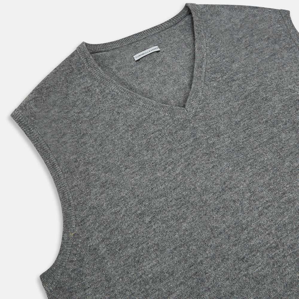 Grey Melange V-neck Cashmere Vest