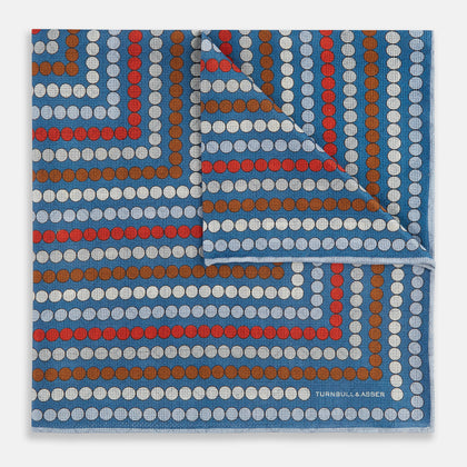 Blue Bonnet Dots and Floral Tile Double-Sided Silk Pocket Square