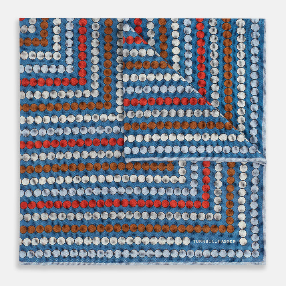 Blue Bonnet Dots and Floral Tile Double-Sided Silk Pocket Square