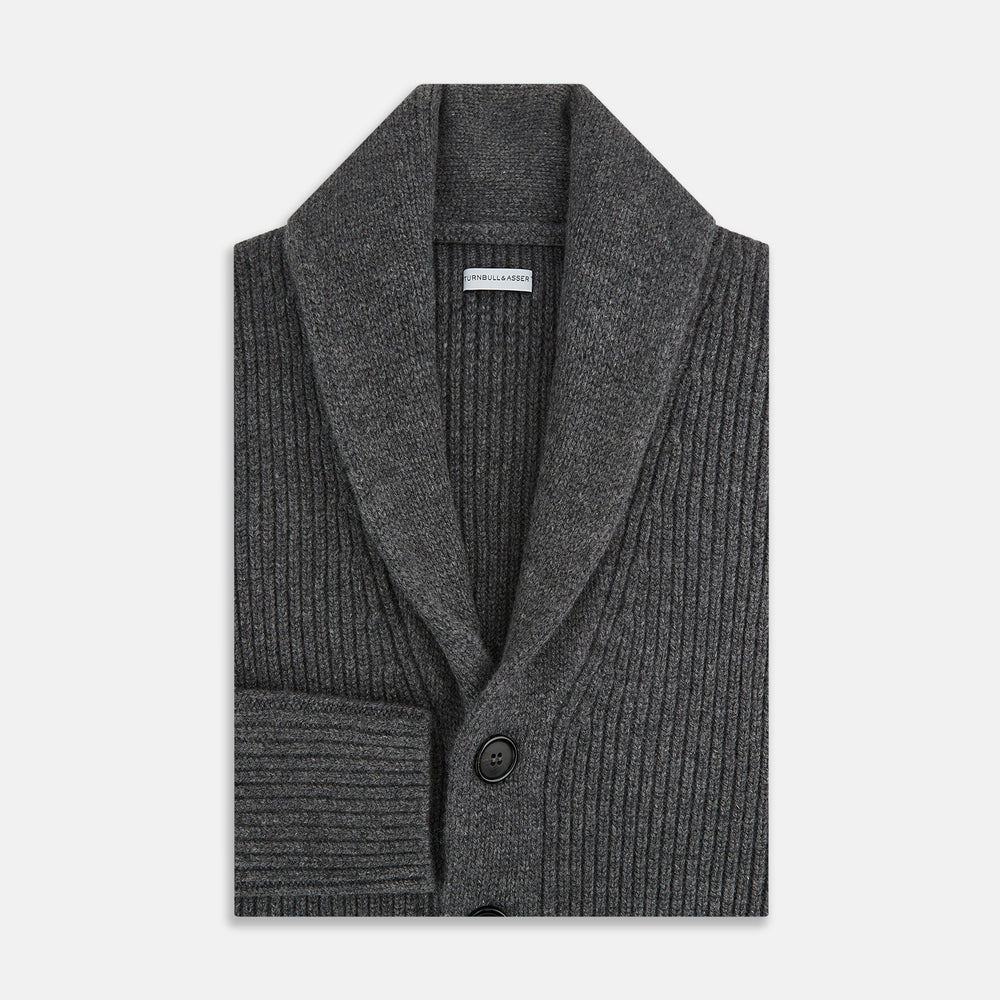 Shadow Grey Cashmere Shawl Collar Cardigan