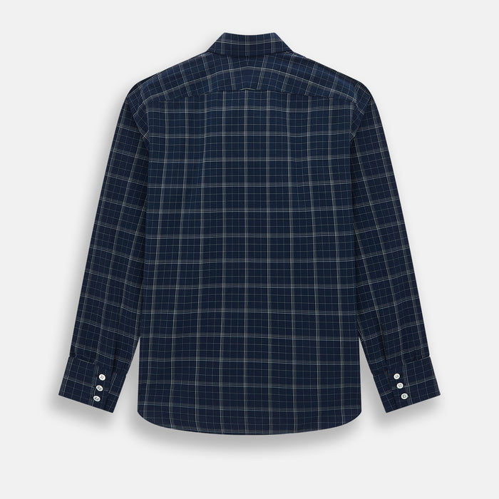 Indigo and White Thin Plaid Check Windsor Shirt Image 2