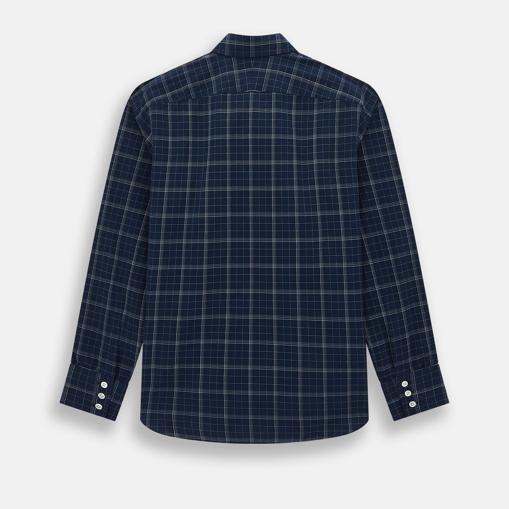 Indigo and White Thin Plaid Check Windsor Shirt