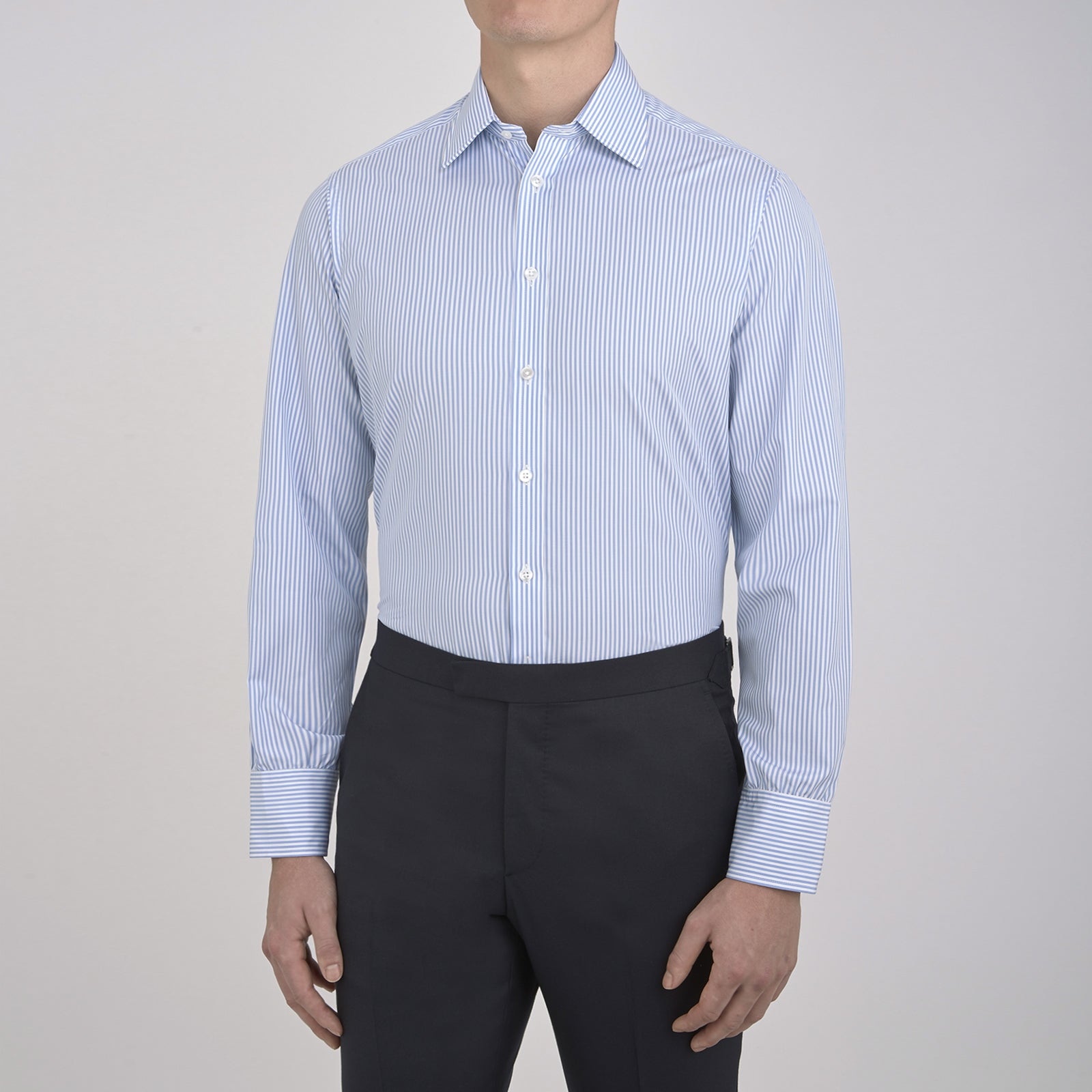 View 5 of product Light Blue Bengal Stripe Shirt with T&A Collar and 3-Button Cuffs