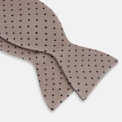 Navy and Taupe Micro Dot Silk Bow Tie Image 2