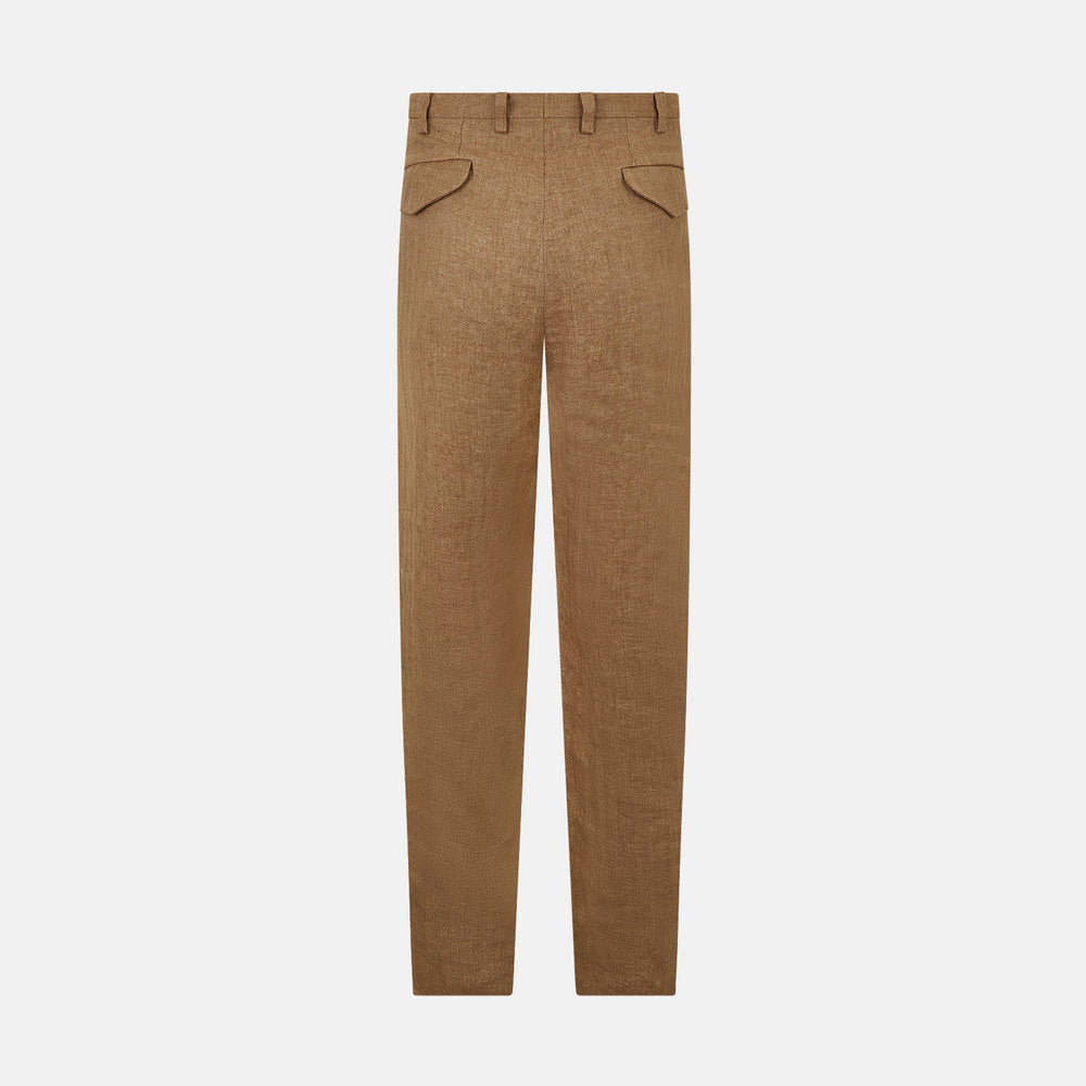 Camel Striped Linen Edmund trousers