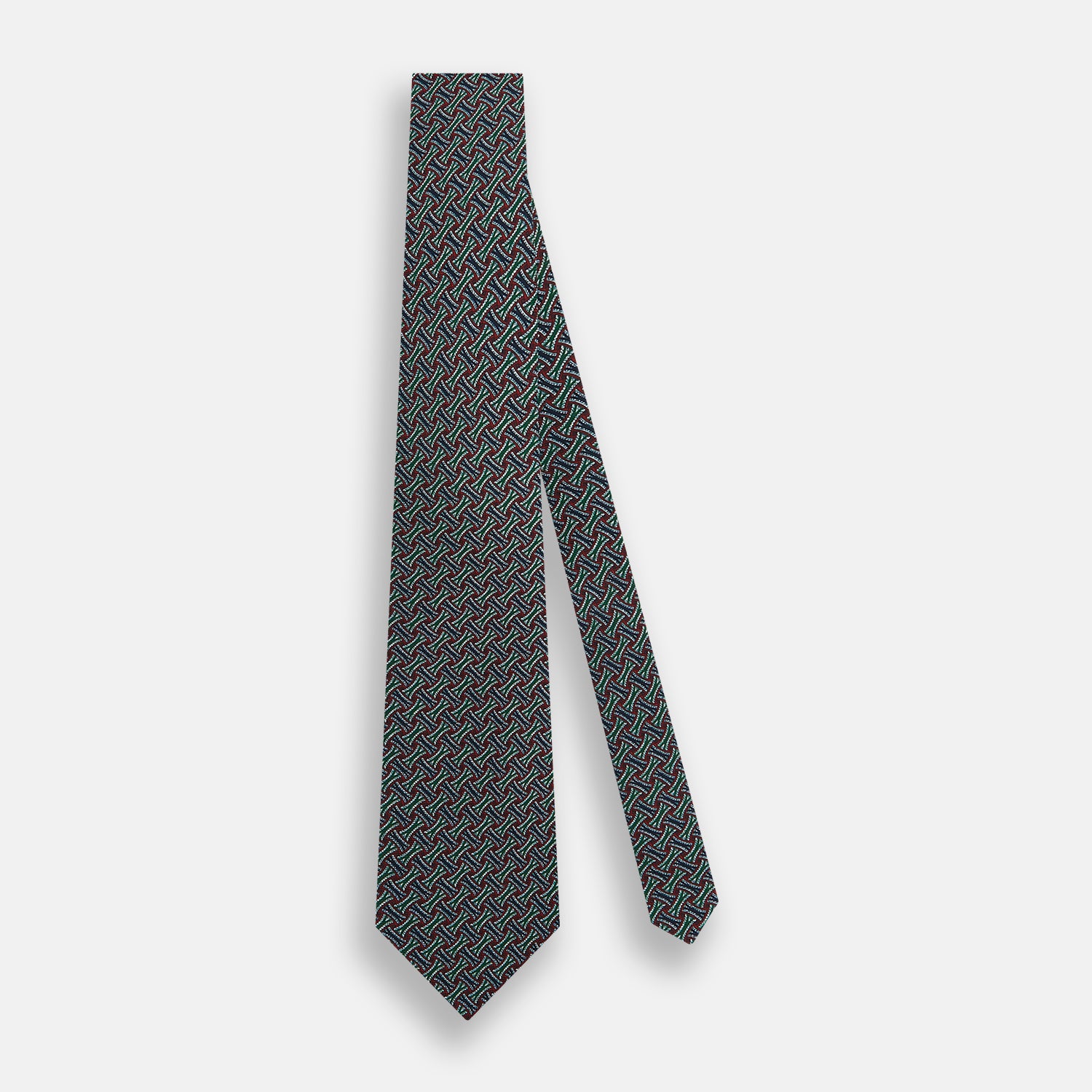 View 2 of product Forest Green and Red Weave-Patterned Printed Silk Tie