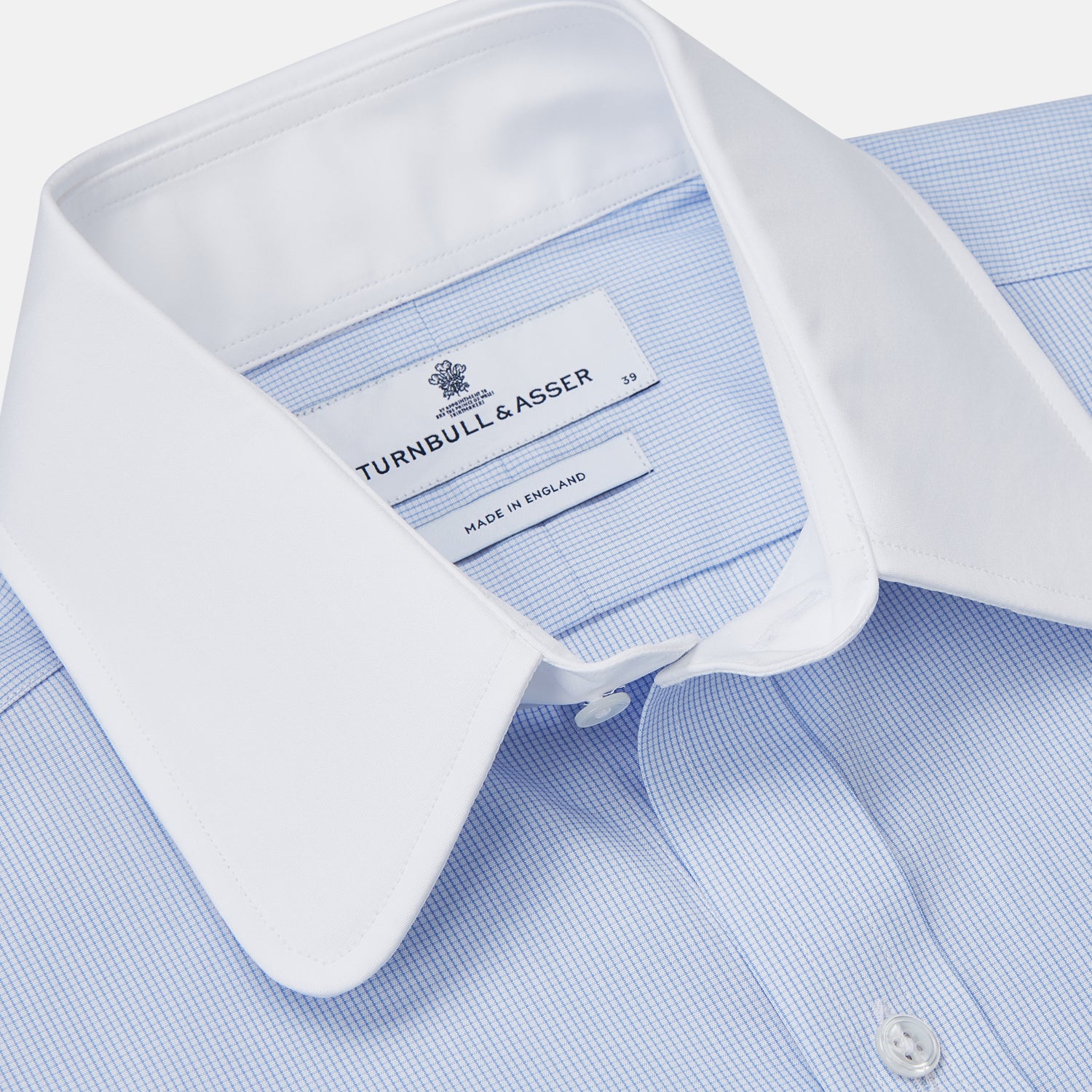 View 4 of product Micro Blue Check with White Collar and Cuff Shirt