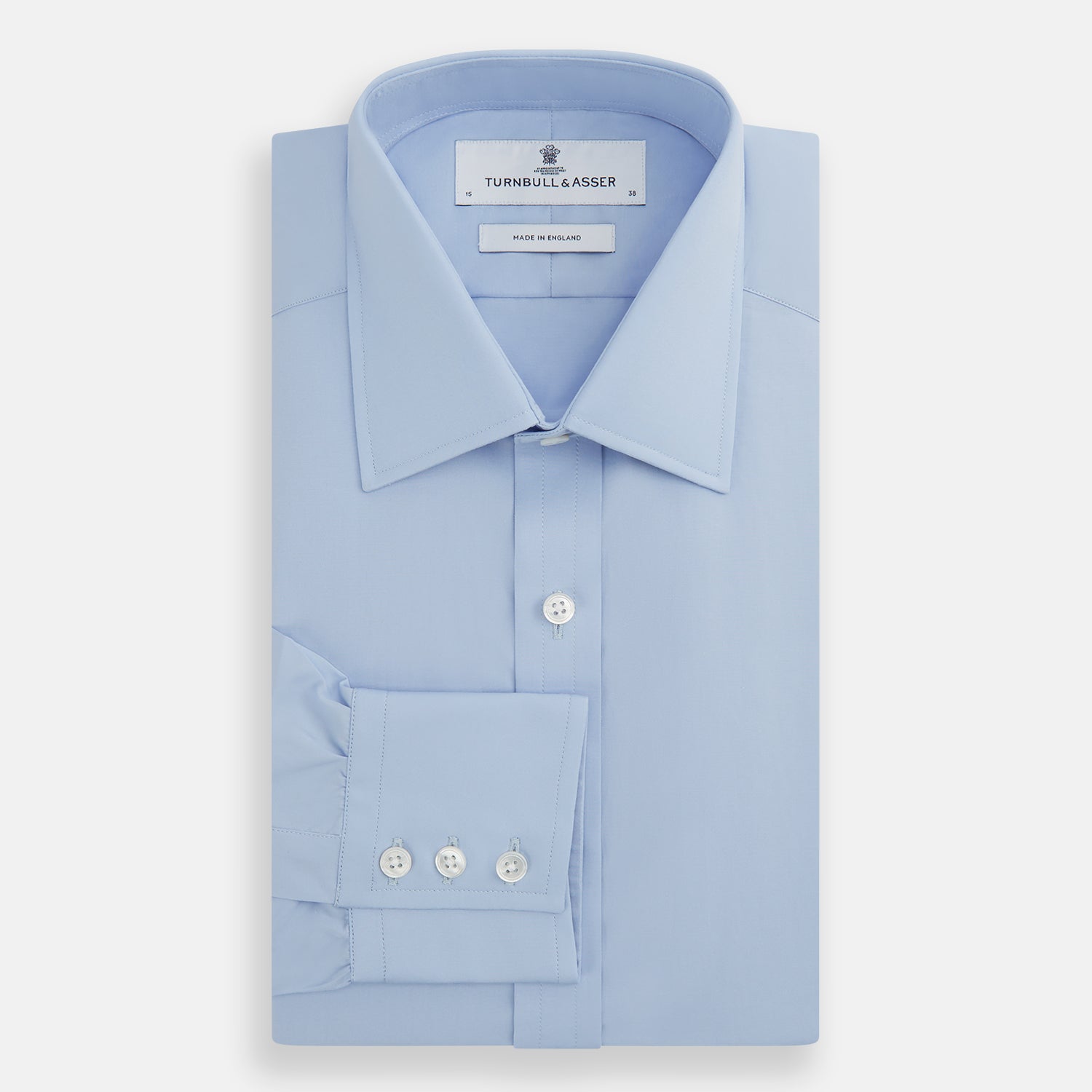View 4 of product Blue Cotton Shirt with T&A Collar and 3-Button Cuffs