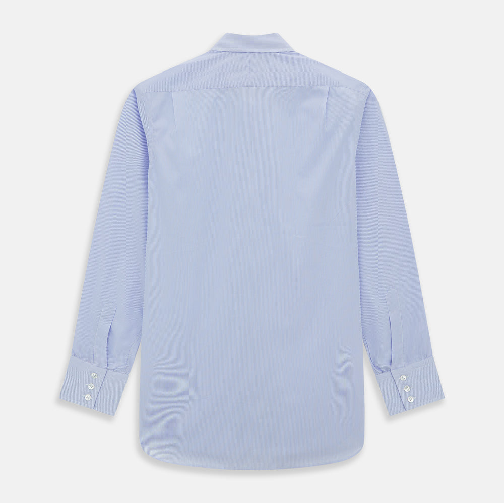 Blue and White Fine Bengal Stripe Sea Island Quality Cotton Shirt with T&A Collar and 3-Button Cuffs