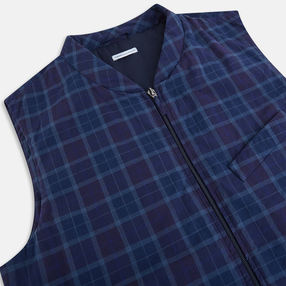 Navy and Purple Plaid Check Padded Gilet