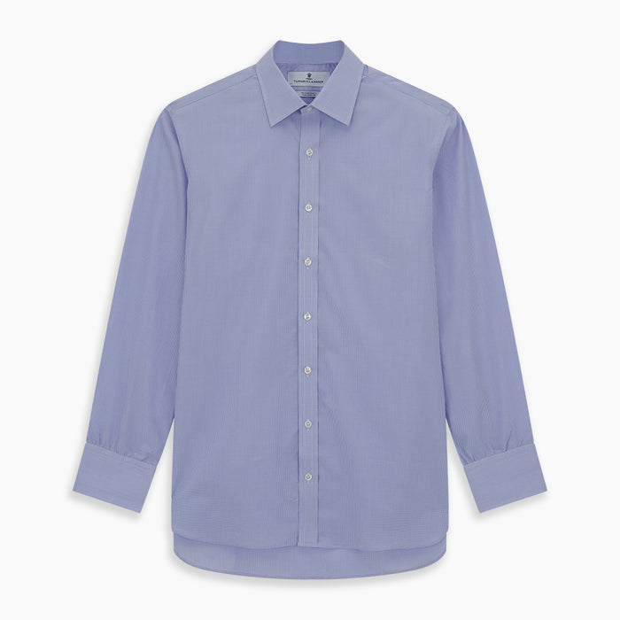 Blue Fine Check Sea Island Quality Cotton Shirt with T&A Collar and 3-Button Cuffs Image 5