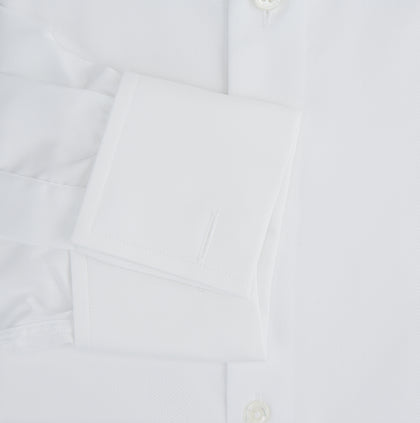 Tailored Fit White Royal Oxford Cotton Shirt with Kent Collar and Double Cuffs Image 2