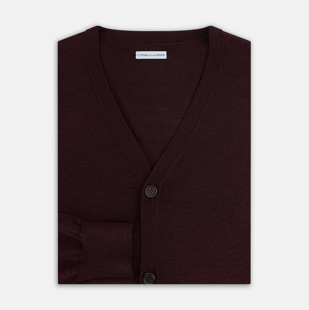 Burgundy Fine Merino V-Neck Cardigan
