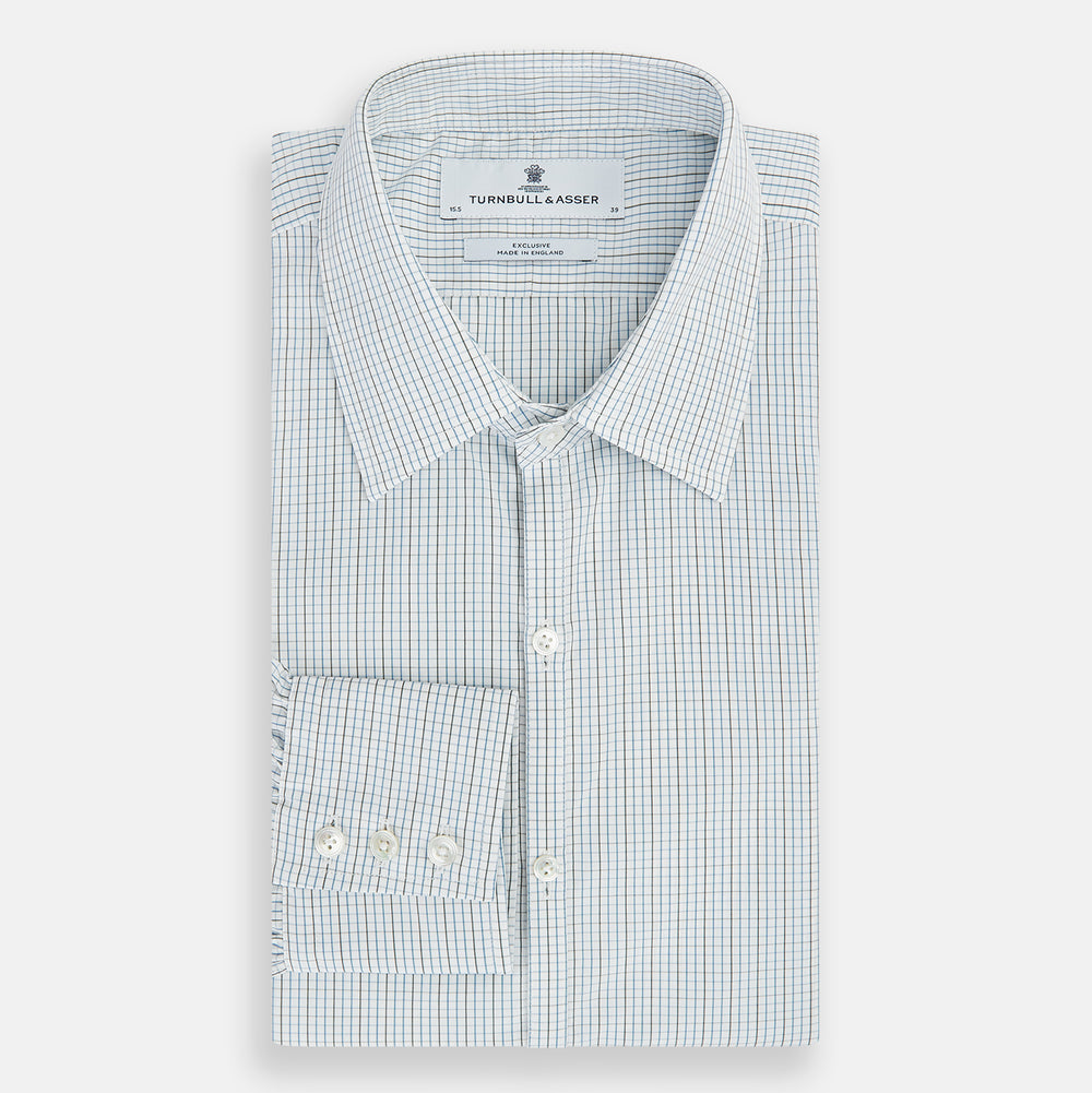 Pale Blue and Navy Grid Check Westminster Shirt