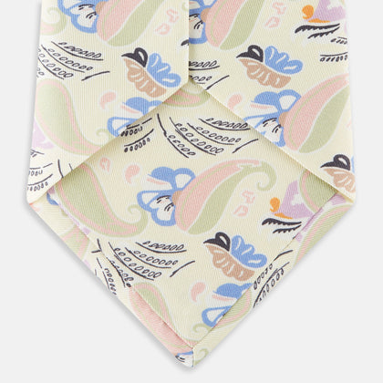 Cream Multi Bloomsbury-Inspired Pattern Silk Tie Image 3
