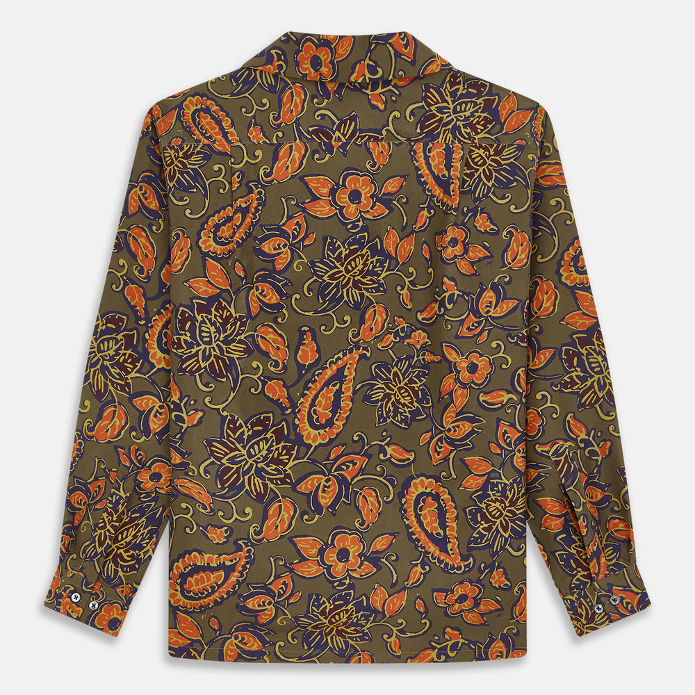 Khaki Green Floral Silk Holiday Fit Winnington Shirt