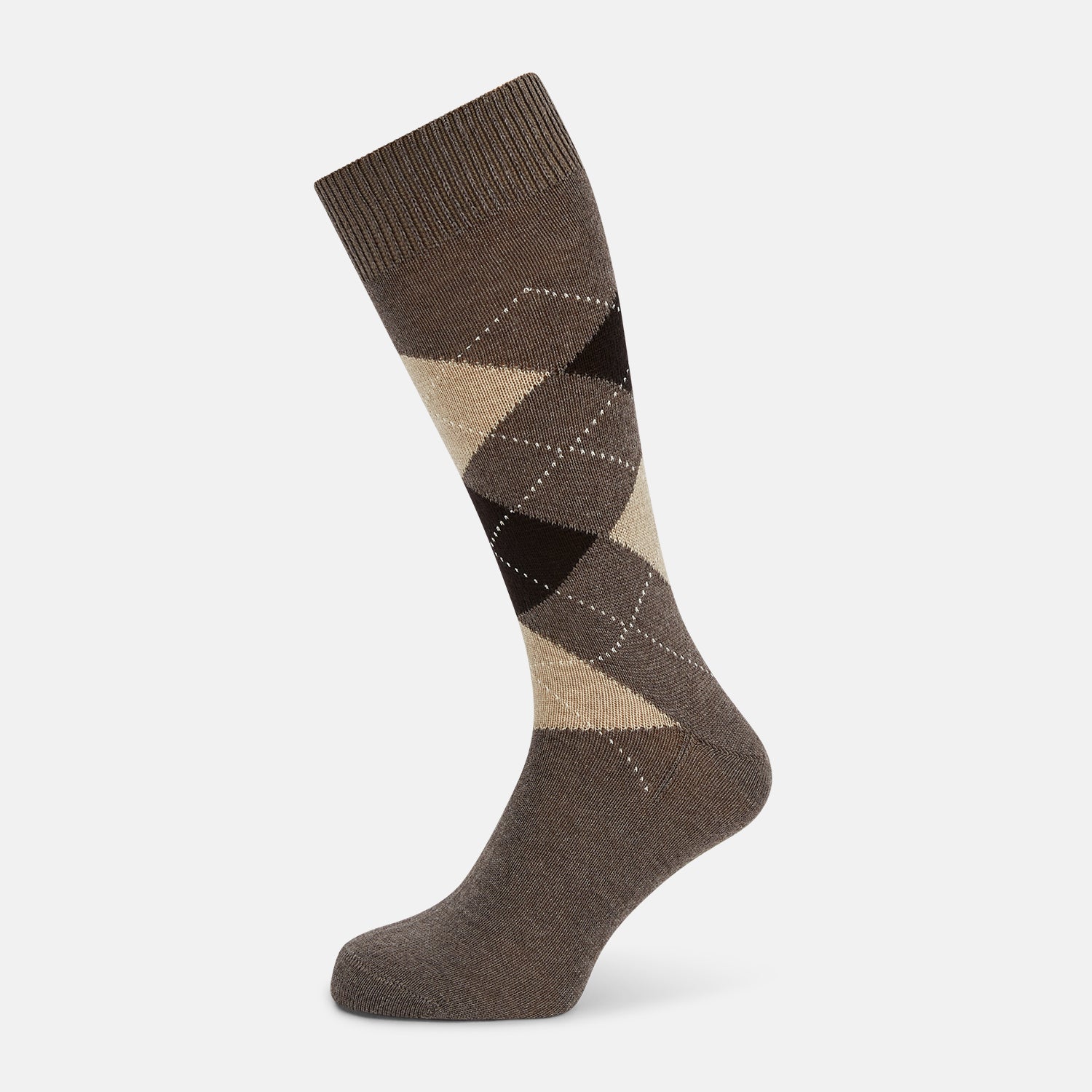 View 1 of product Grey Melange Wool Check Mid-Length Socks