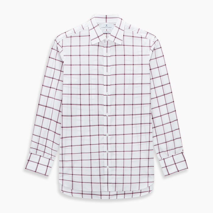 Burgundy Grid Check Mayfair Shirt Image 6