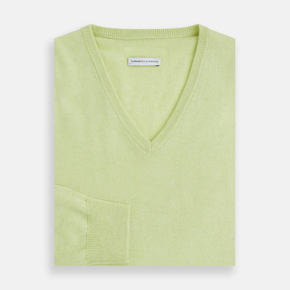 Pistachio Cashmere V-neck Jumper