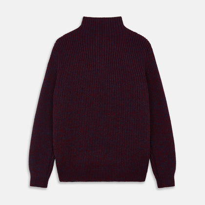 Burgundy Mullion Half Zip Rib Cashmere Jumper Image 5
